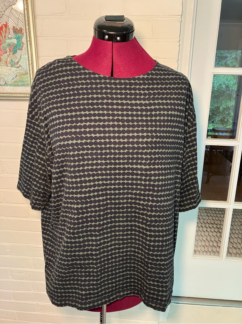 Uniqlo x Marimekko Dot Print Top | L | Green Navy Cotton Knit tshirt t-shirt